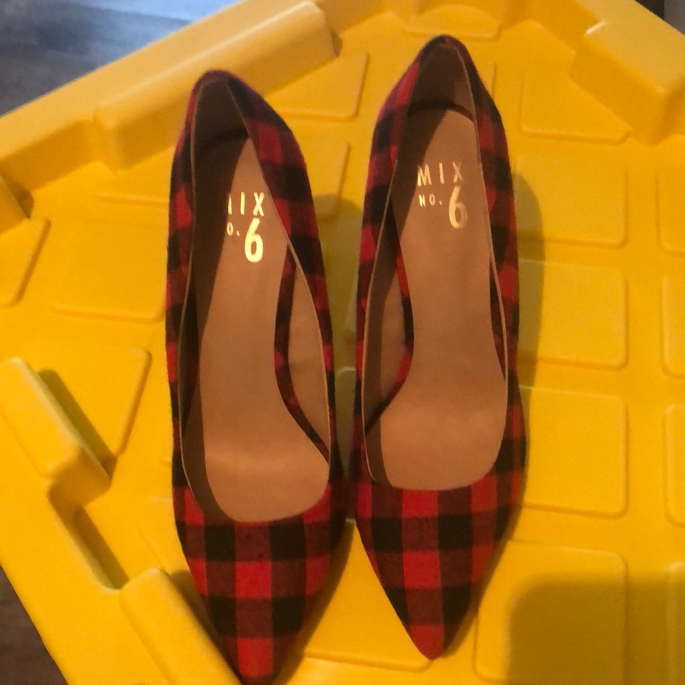 Red plaid heels